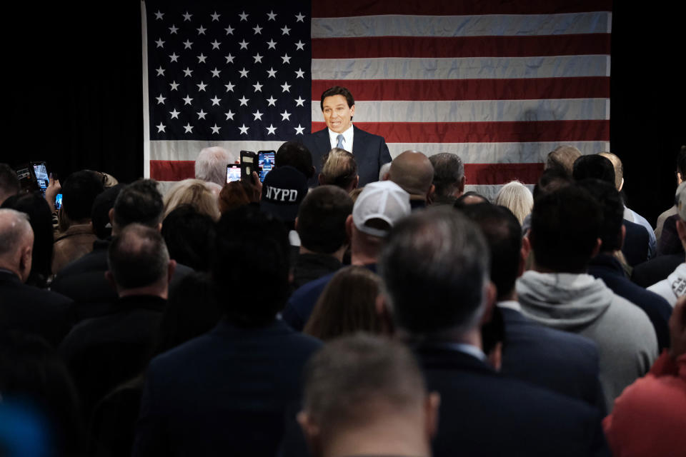 Florida Governor Ron DeSantis speaks to police officers in New York City, on Feb. 20, 2023.<span class="copyright">Spencer Platt—Getty Images</span>