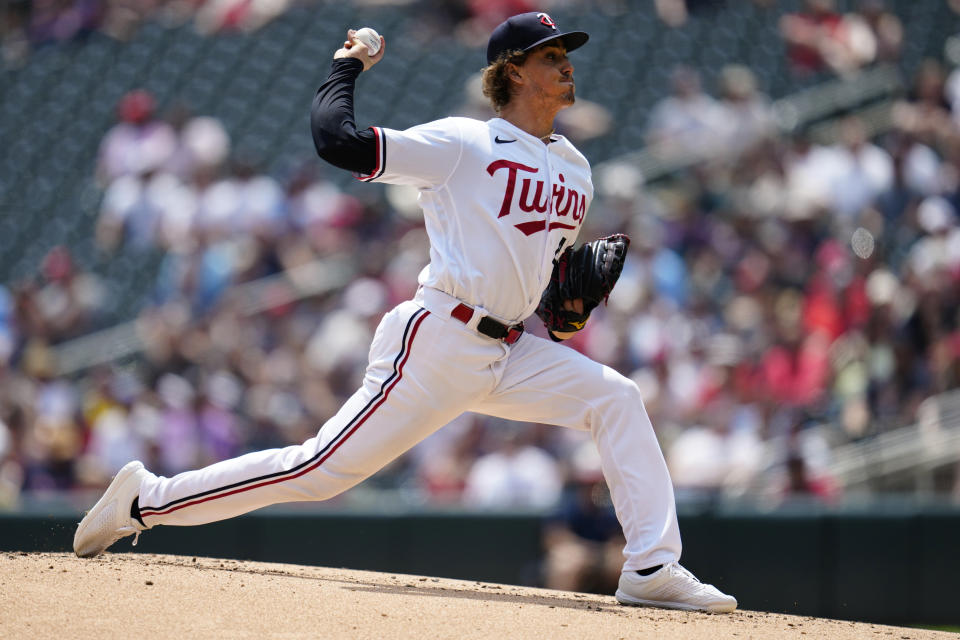 Minnesota Twins starting pitcher Joe Ryan delivers during the second inning of a baseball game against the Boston Red Sox, Thursday, June 22, 2023, in Minneapolis. (AP Photo/Abbie Parr)