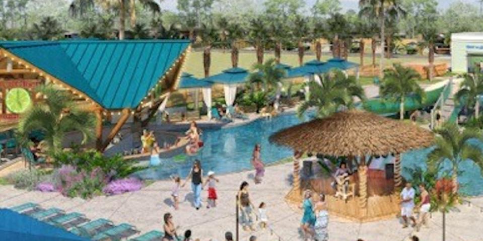 sketch of a pool with people at a Camp Margaritaville
