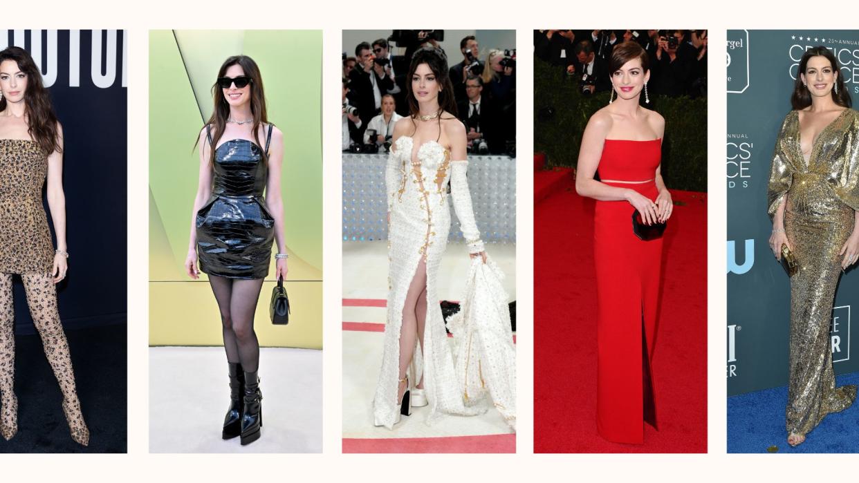  Anne Hathaway's best looks in a collage. 