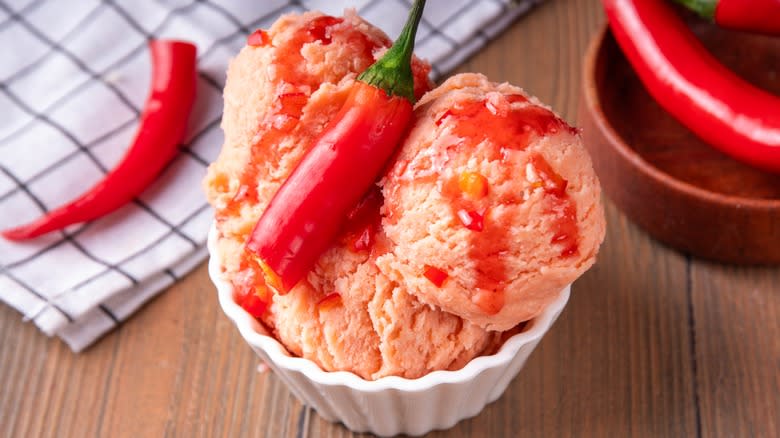 Spicy chili pepper ice cream