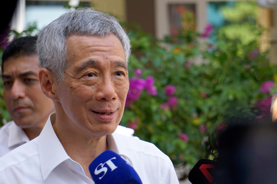 Prime Minister and PAP election candidate Lee Hsien Loong  speaking to the media at Deyi Secondary School on Nomination Day (30 June). (PHOTO: Dhany Osman / Yahoo News Singapore)