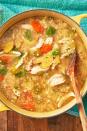 <p>When we're sick, or hungover, or we've just eaten WAY too much junk, we always crave a simple and satisfying <a href="https://www.delish.com/cooking/recipe-ideas/recipes/a51338/homemade-chicken-noodle-soup-recipe/" rel="nofollow noopener" target="_blank" data-ylk="slk:chicken noodle soup" class="link ">chicken noodle soup</a>. Packed with veggies and protein (and cauliflower rice instead of noodles in this recipe), it's exactly what we need to get us back on track.</p><p>Get the <strong><a href="https://www.delish.com/cooking/nutrition/a30326477/keto-chicken-soup-recipe/" rel="nofollow noopener" target="_blank" data-ylk="slk:Keto Chicken Soup recipe" class="link ">Keto Chicken Soup recipe</a></strong>. </p>
