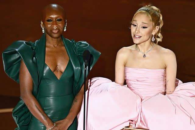 <p>Patrick T. Fallon / AFP) (Photo by PATRICK T. FALLON/AFP via Getty</p> Cynthia Erivo and Ariana Grande in March 2024