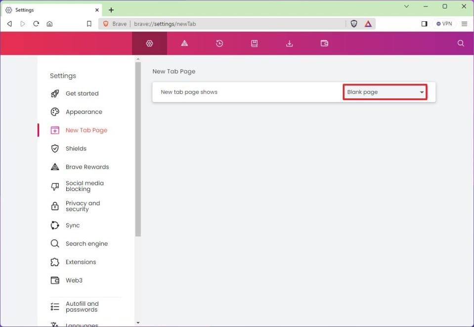 Brave new tab blank page