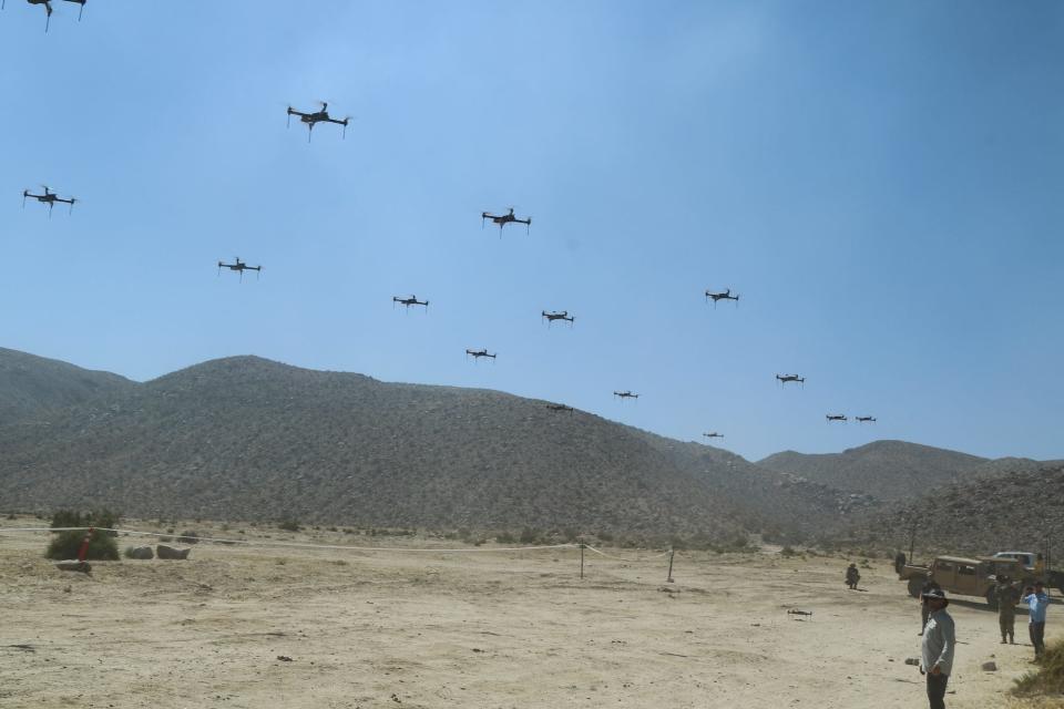 The 11th Armored Cavalry Regiment and the Threat Systems Management Office operate a swarm of 40 drones to test the rotational unit's capabilities.