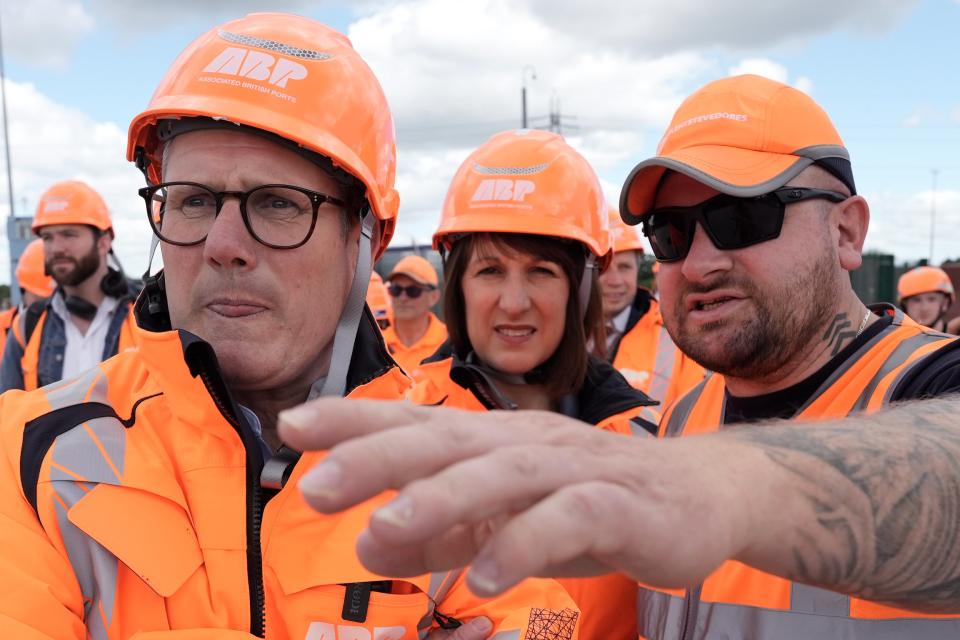 Labour leader Sir Keir Starmer with shadow chancellor Rachel Reeves on a visit to Southampton Docks (Stefan Rousseau/PA Wire)