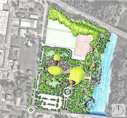 A preliminary concept for a Cape Fear River Park would place a proposed Cape Fear River Park on 13 acres between Grove and Person streets.