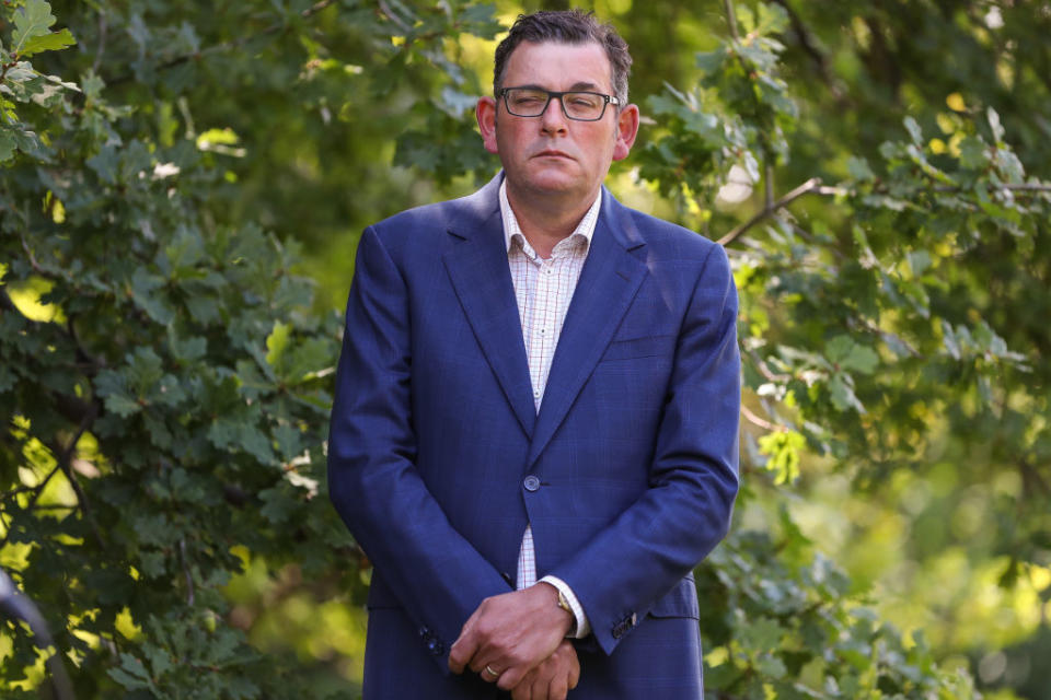  Premier of Victoria Daniel Andrews looks on during a press conference in Melbourne, Australia. 