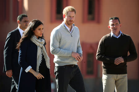 Britain's Prince Harry and Meghan, Duchess of Sussex, visit a boarding house for girls run by the Moroccan NGO "Education for All" in Asni, Morocco, February 24, 2019. REUTERS/Hannah McKay