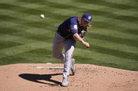 Milwaukee Brewers starting pitcher Corbin Burnes throws against the Arizona Diamondbacks in the first inning of a spring baseball game in Scottsdale, Ariz., Monday, March 1, 2021. (AP Photo/Jae C. Hong)