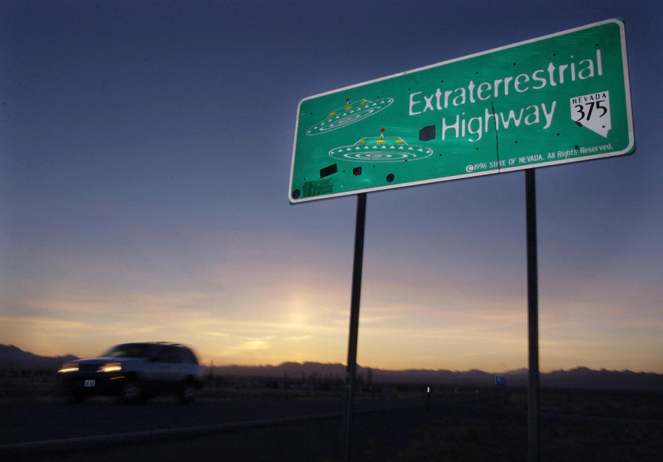 A car moves along the Extraterrestrial Highway near Rachel, Nev, the closest town to Area 51. (Photo: Laura Rauch/AP)