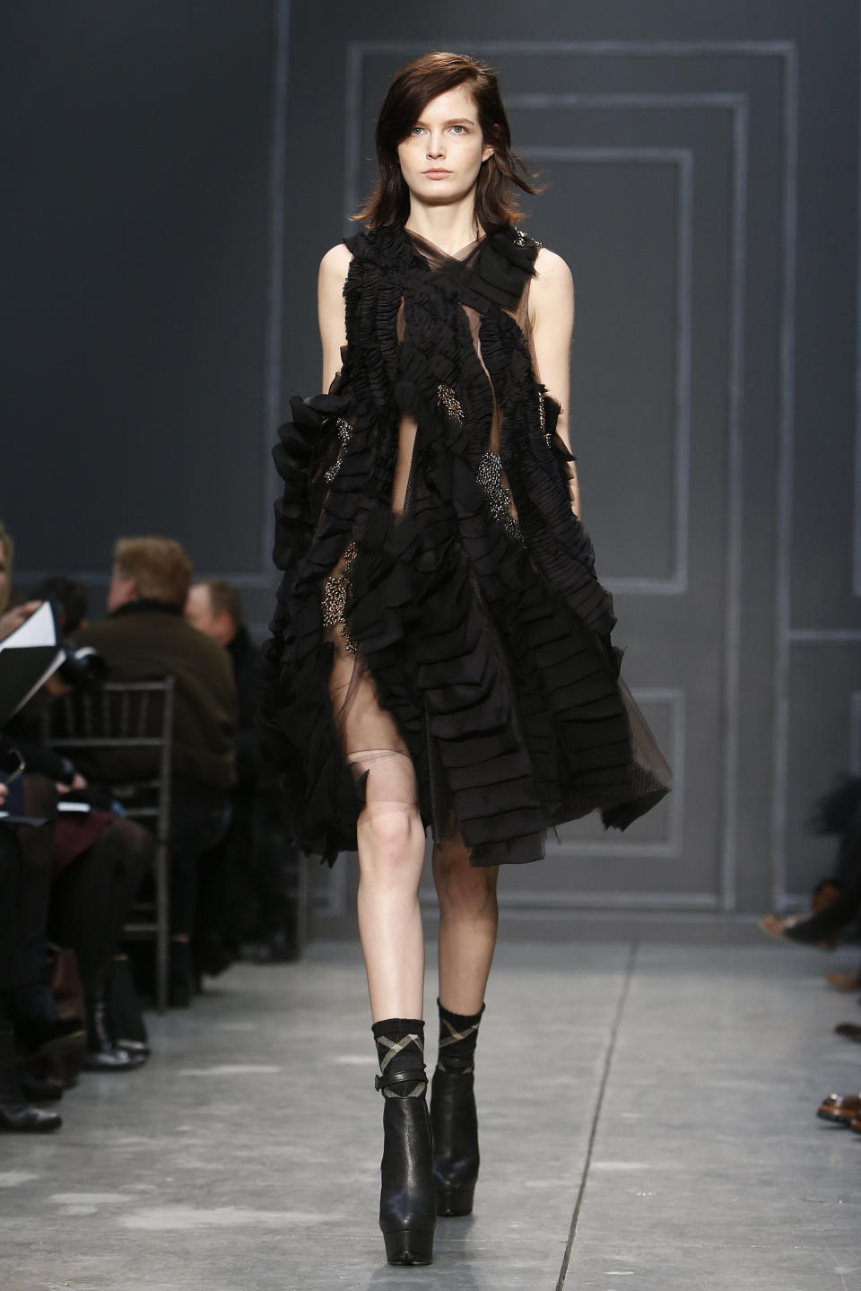 The Vera Wang Fall 2014 collection is modeled during Fashion Week in New York, Tuesday, Feb. 11, 2014. (AP Photo/Jason DeCrow)