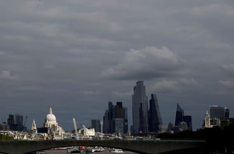 FILE PHOTO: St Paul's Cathedral is seen together with skyscrapers in the City of London financial district