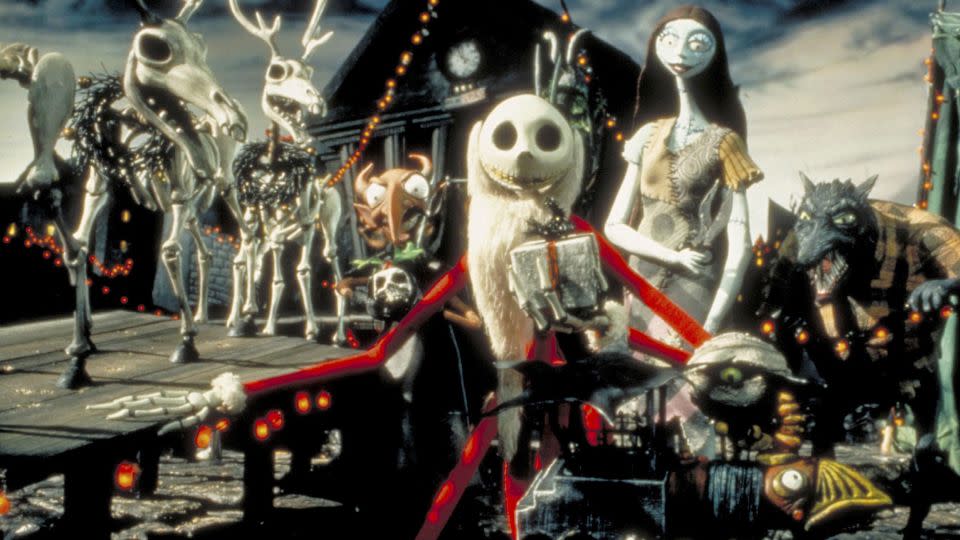 The creepy, undead crew that surrounds Jack Skellington and the kind-hearted Sally in "The Nightmare Before Christmas" concerned Disney executives, who feared the film would frighten children. - Touchstone/Kobal/Shutterstock