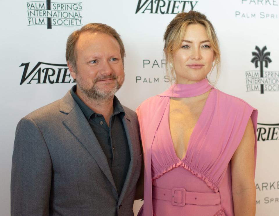 "Glass Onion: A Knives Out Mystery" director Rian Johnson (left) and actress Kate Hudson (right) on the red carpet during the Variety Creative Impact Awards and 10 Directors to Watch Brunch at the Parker Palm Springs in Palm Springs, Calif., on January 6, 2023