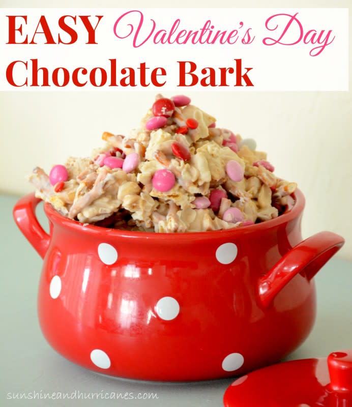 <p>Sunshine and Hurricanes</p><p>The perfect way to indulge your sweet tooth.</p><p><strong>Get the recipe: <a href="https://www.sunshineandhurricanes.com/easy-valentines-day-chocolate-bark/" rel="nofollow noopener" target="_blank" data-ylk="slk:Easy Valentine's Day Chocolate Bark;elm:context_link;itc:0;sec:content-canvas" class="link ">Easy Valentine's Day Chocolate Bark</a></strong></p>