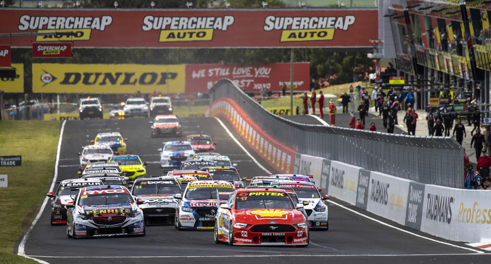 A supplied image obtained Sunday, October 18 , 2020 of race start during the Virgin Australia Supercars Championship, Bathurst 1000, Australia.  (AAP Image/Supplied by Edge Photographics, Mark Horsburgh) NO ARCHIVING, EDITORIAL USE ONLY