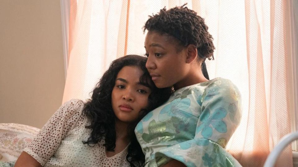 Covey (Mia Isaac) and Bunny (Lashay Anderson) in “Black Cake”(Photo by: James Van Evers/Hulu)