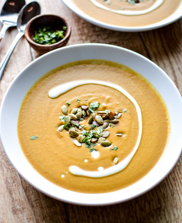 Slow-Cooker Spicy and Creamy Pumpkin Soup with Cashew Cream