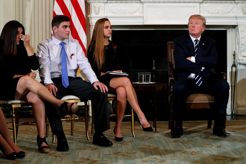 President Donald Trump last week met with survivors of this month's school shooting in Florida and suggested arming teachers and other faculty&nbsp;members to prevent such tragedies from happening again. (Photo: Jonathan Ernst / Reuters)