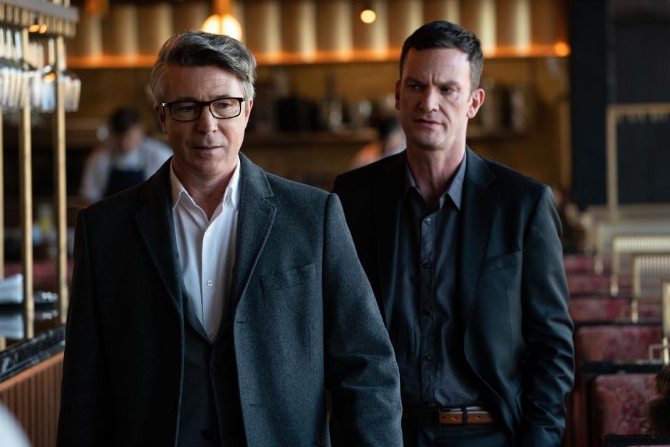 Aidan Gillen as Frank Kinsella (left) (BBC/Kin Series Holding UK Ltd and Headline Pictures (Kin) Limited)