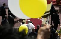 Pope Francis leaves after leading a mass on April 29, 2017 at a stadium in the Egyptian capital Cairo