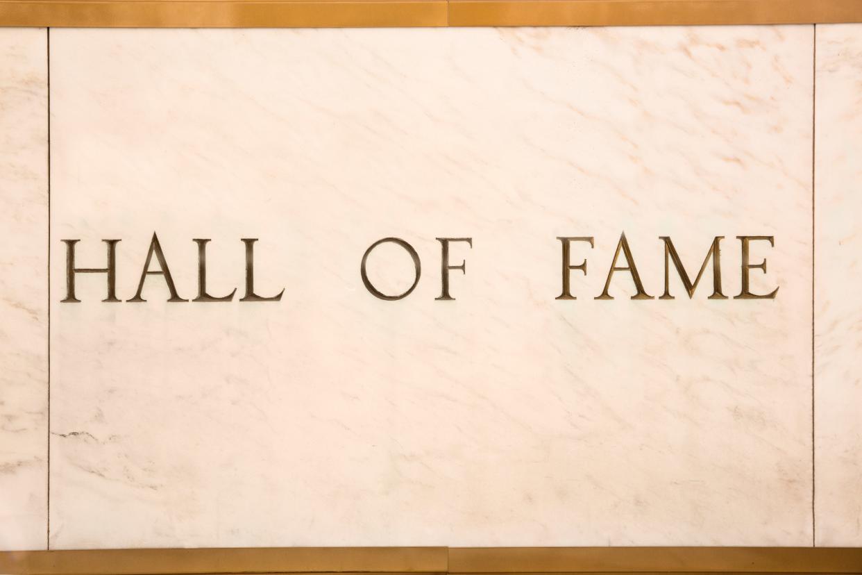 Hall of Fame chiselled and inscribed in a monument and statue of rock