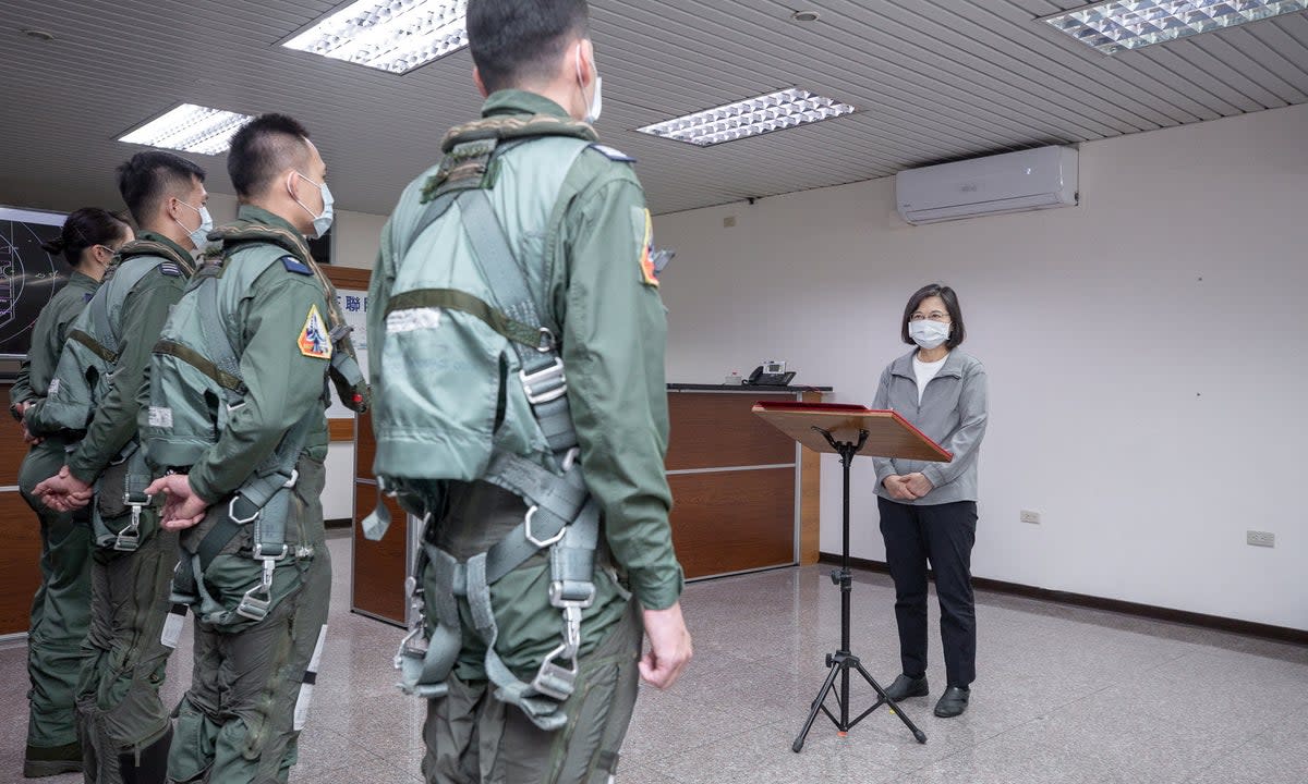 Taiwan President Tsai Ing-wen visits the 3rd Tactical Fighter Wing of Taiwan Air Force in Taichung, (via REUTERS)