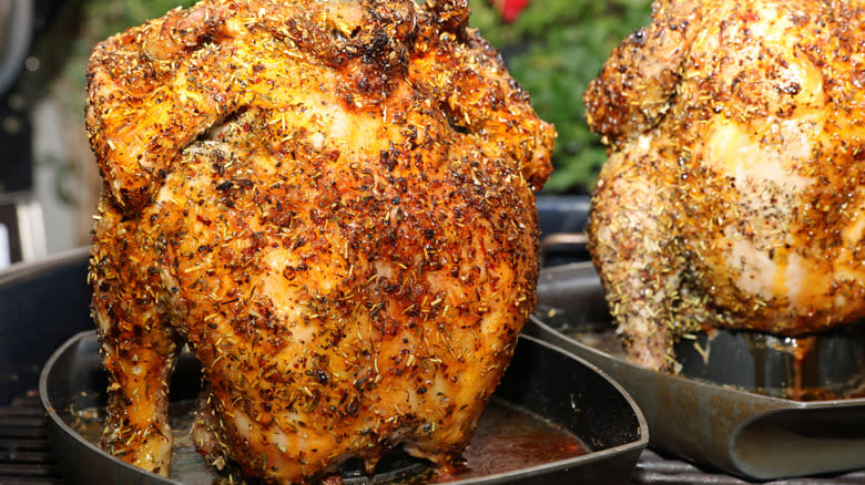 chicken cooked vertically with spices