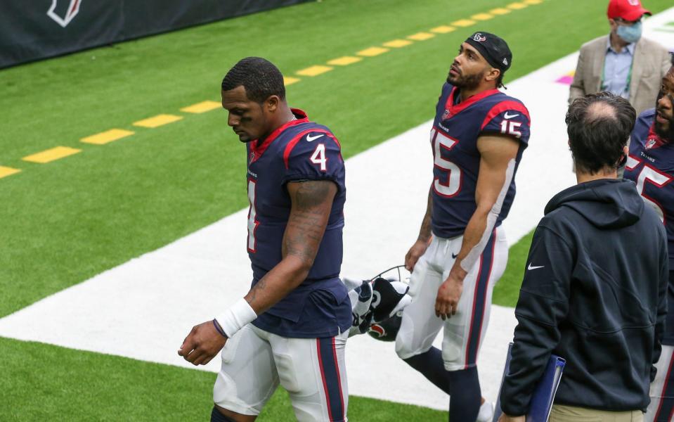 Houston Texans quarterback Deshaun Watson (4) walks off the field after a loss to the Minnesota Vikings at NRG Stadium. - Troy Taormina-USA TODAY Sports