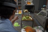 An undated handout illustration of Microsoft's HoloLens, a holographic lens device that allows users to see three-dimensional renderings of computer-generated images. REUTERS/Microsoft/Handout