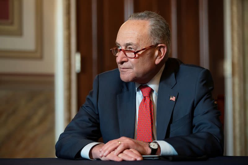 FILE PHOTO: Senate Minority Leader Schumer meets virtually with retired U.S. General Austin, nominated by Biden to be his Secretary of Defense, in Washington