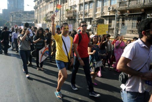 Indian supporters of the lesbian, gay, bisexual and transgender community march in Mumbai on January 28, 2012. The Supreme Court is hearing more than a dozen petitions filed to overturn a 2009 ruling by the Delhi High Court that decriminalised gay sex between consenting adults for the first time