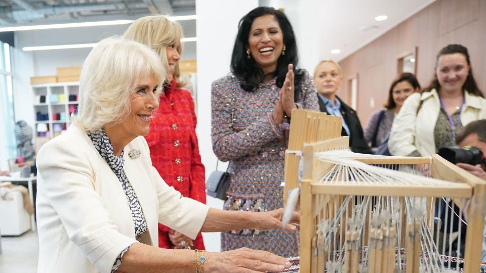 Queen Camilla tries a loom