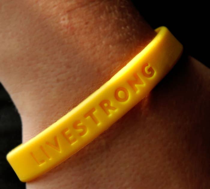 Closeup of a Livestrong bracelet