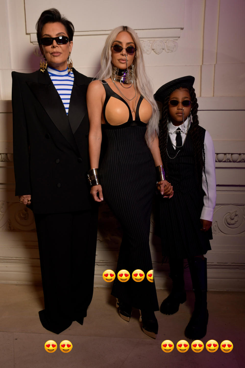 Kris Jenner, Kim Kardashian and North West. - Credit: Stéphane Feugère/WWD