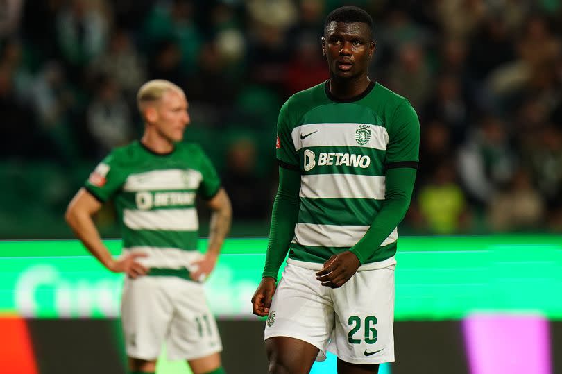 Ousmane Diomande of Sporting CP looks on during the Liga Portugal Betclic match between Sporting CP and SC Farense at Estadio Jose Alvalade on March 3, 2024 in Lisbon, Portugal.