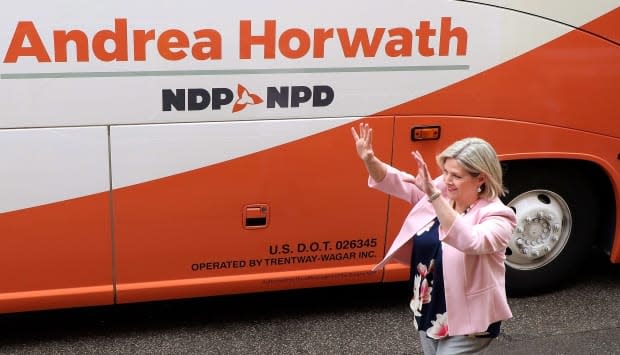 NDP leader Andrea Horwath is seen at a rally for the 2018 election. The NDP's reported fundraising total for 2020 sits at $1.8 million.