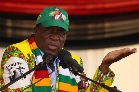 President Emmerson Mnangagwa addresses an election rally of his ruling ZANU PF party in Mutare, Zimbabwe, May 19, 2018. REUTERS/Philimon Bulawayo