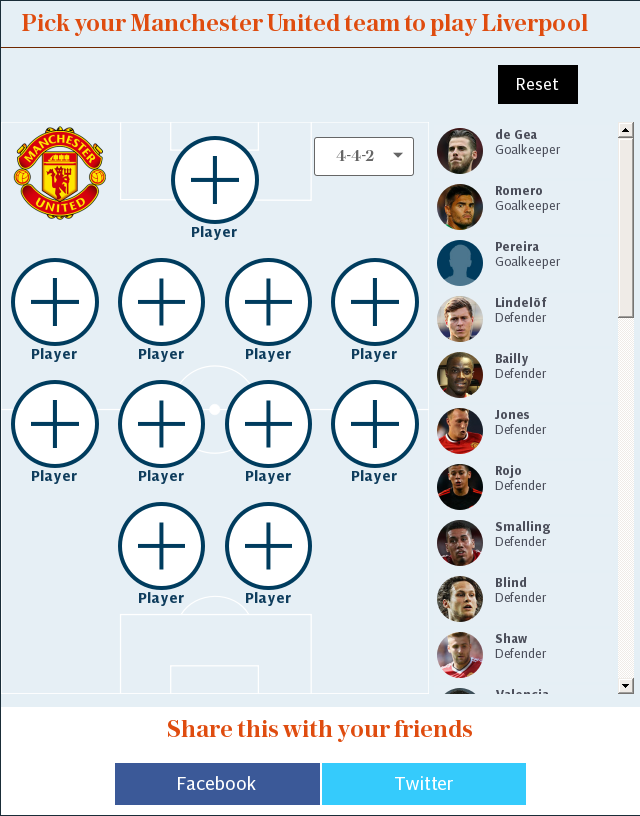 Pick your Manchester United team to play Liverpool