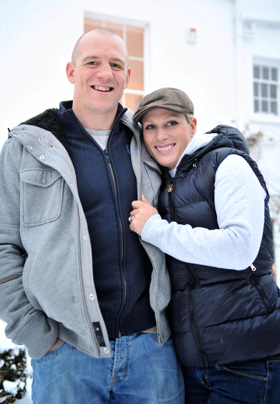 Zara Phillips and her fiance Mike Tindall pose at their Gloucestershire home, after they announced their engagement on December 21, 2010 