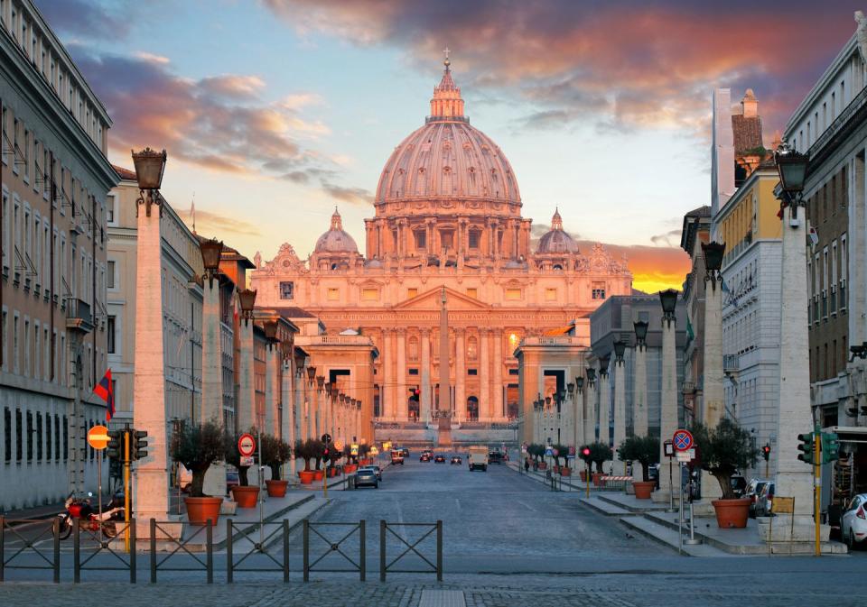 <p>The home of the Catholic Church, and its leader the Pope, is found in Vatican City – its own country and state in the confides of Italy's capital, Rome. The Vatican itself is home to the iconic Saint Peter's Bascilica and the Michelangelo-adorned <a href="http://www.museivaticani.va/content/museivaticani/en/collezioni/musei/cappella-sistina.html" rel="nofollow noopener" target="_blank" data-ylk="slk:Sistine Chapel.;elm:context_link;itc:0;sec:content-canvas" class="link ">Sistine Chapel.</a></p>