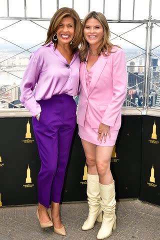 <p>Eugene Gologursky/Getty</p> Hoda Kotb and Jenna Bush Hager at The Empire State Building on April 08