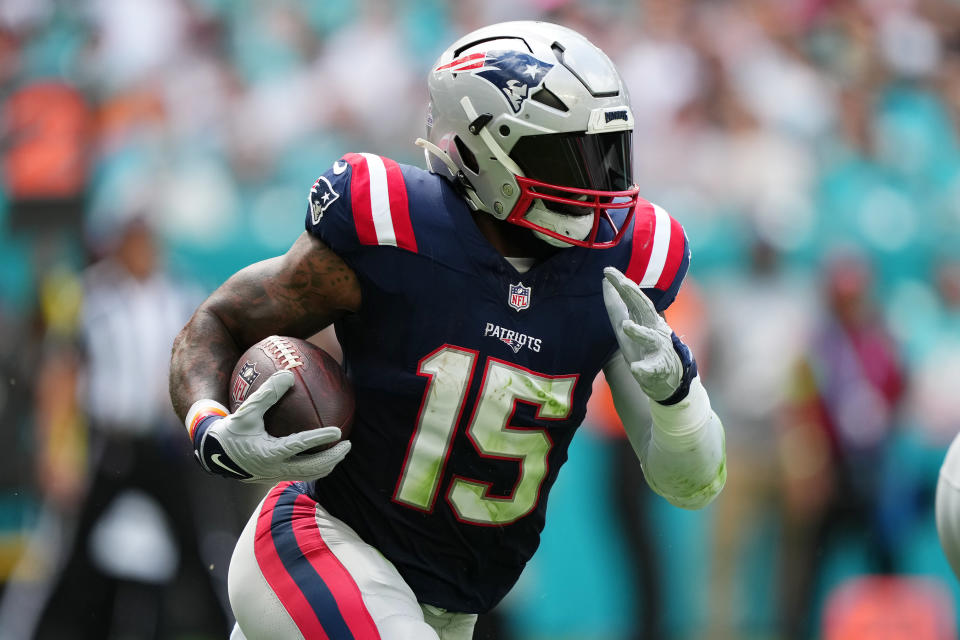 New England Patriots running back Ezekiel Elliott (15). Mandatory Credit: Jasen Vinlove-USA TODAY Sports