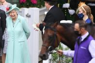 <p>Queen Elizabeth clearly loving being around horses today.</p>