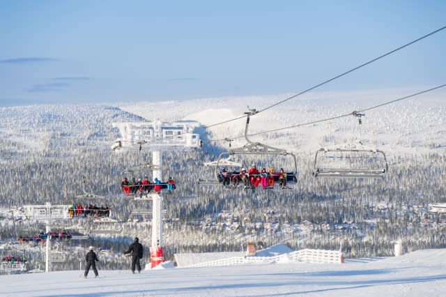 family skiing in salen, sweden