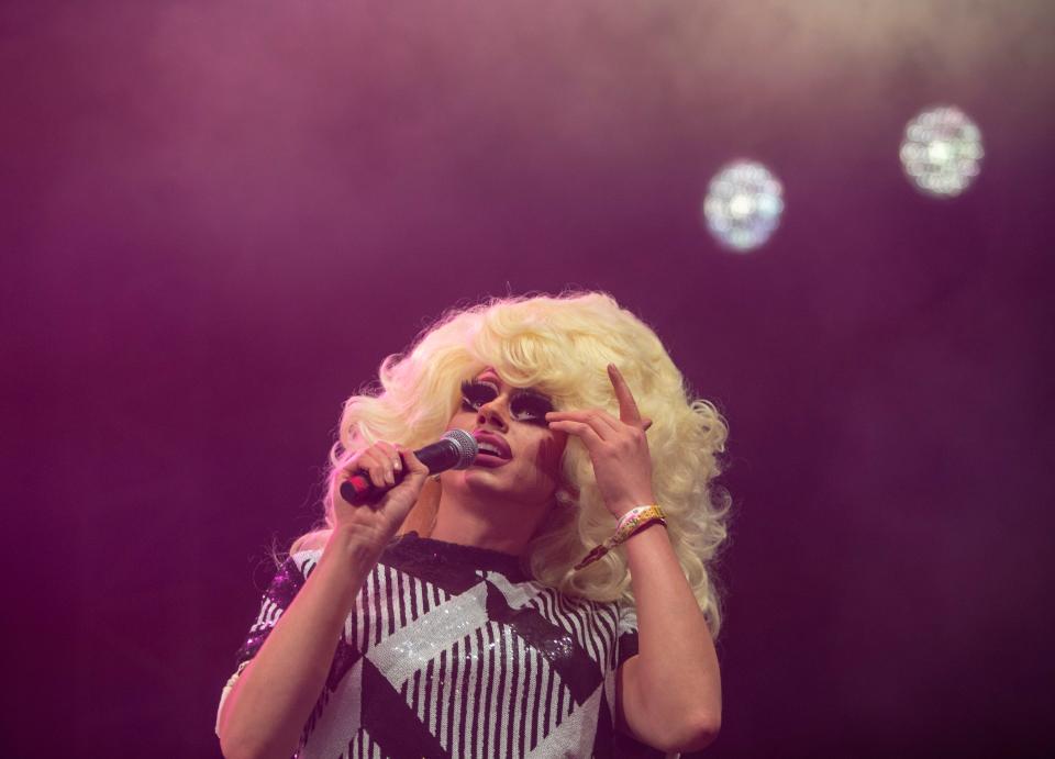 Trixie Mattel performs on the Palomino Stage at Stagecoach at the Empire Polo Club in Indio, Calif., Friday, April 28, 2023.
