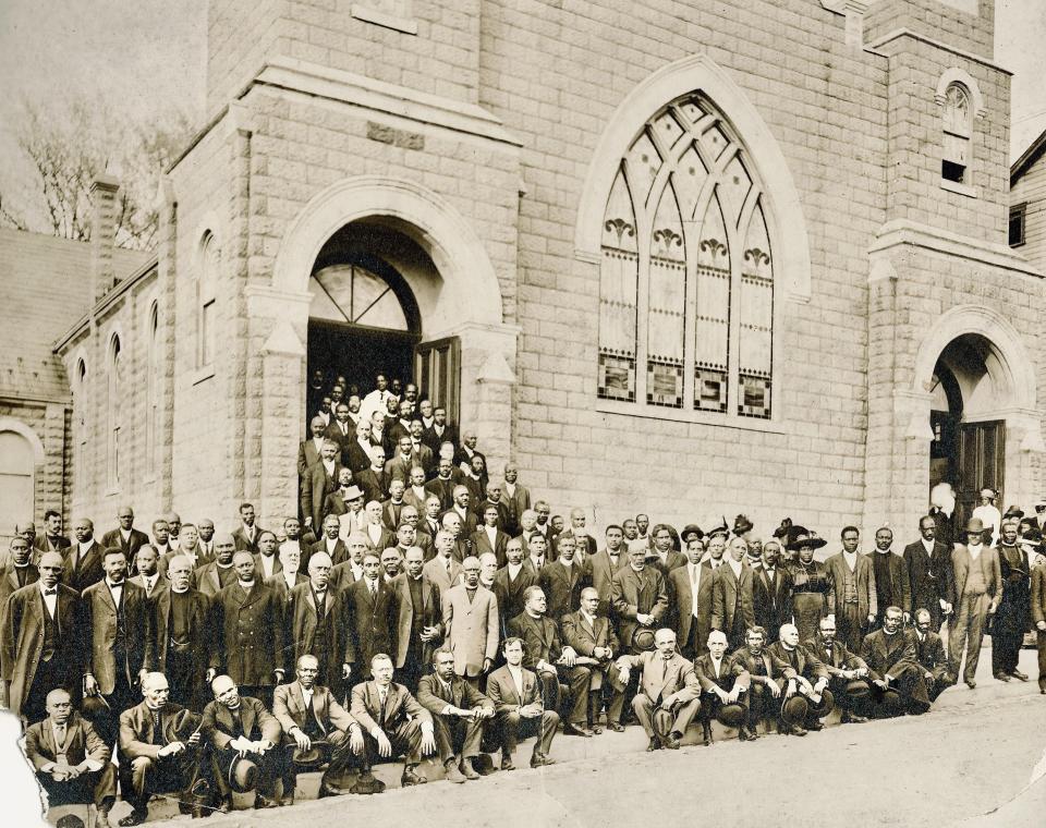 Church conference at Burnside Clark's church, the Ebenezer AME Church on Bethel Street, circa 1912-1913. This building is no longer standing.
