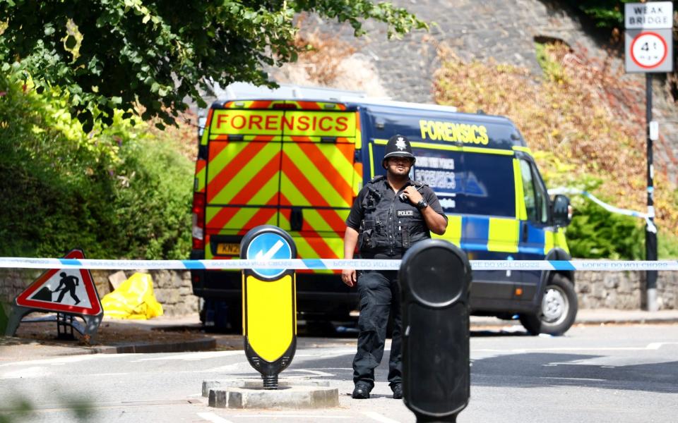 Police at the scene near Clifton Suspension Bridge, Bristol